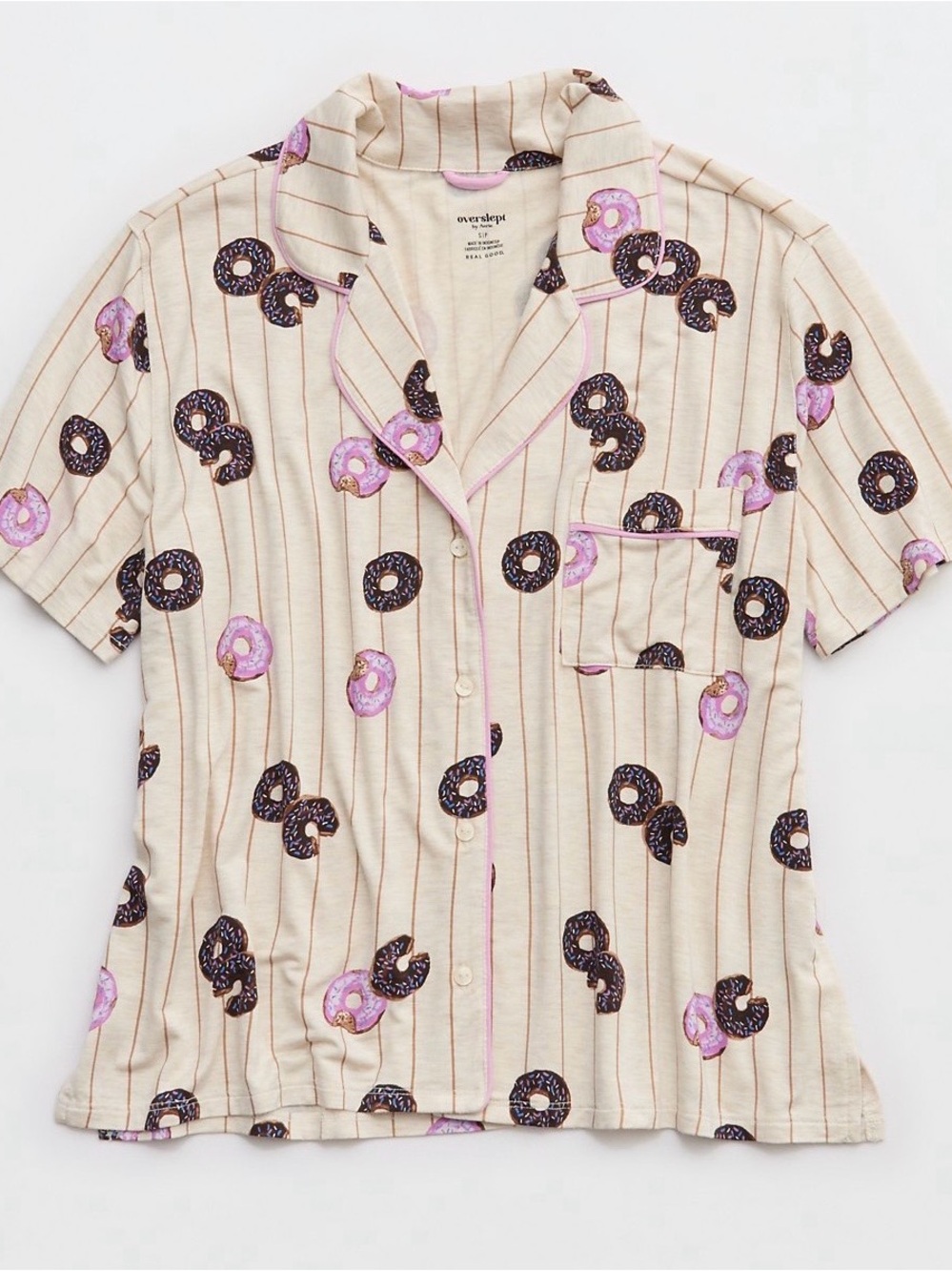 aerie Cream Short-Sleeve Pajama Set with Pink & Brown Donut Print